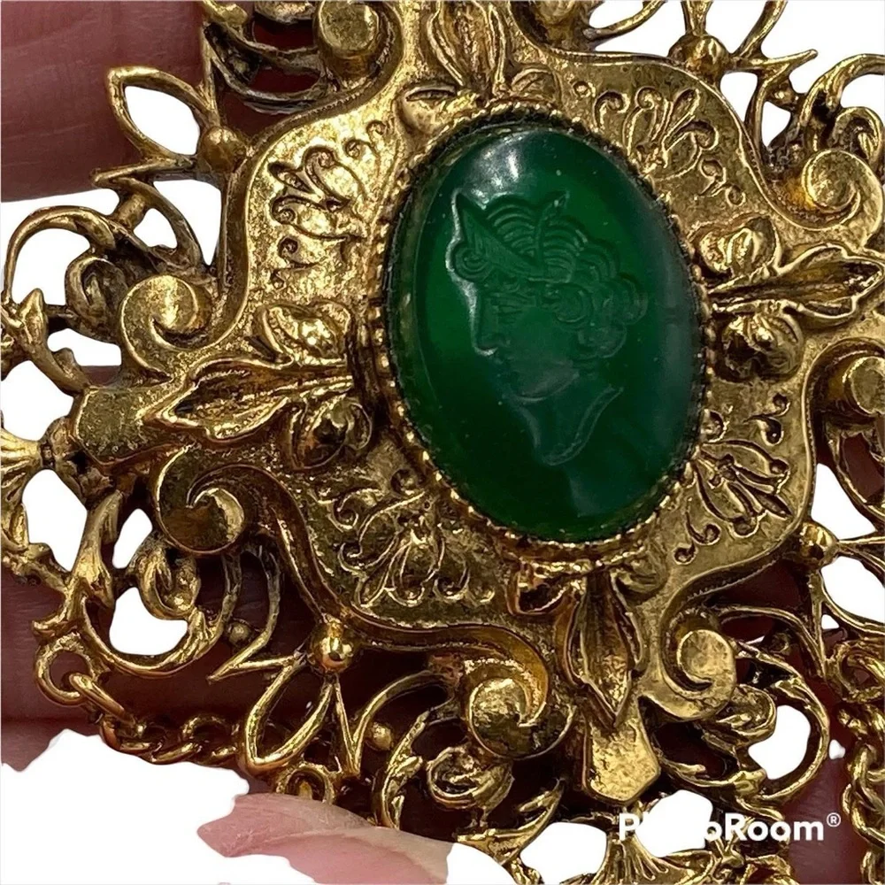Signed ART Arthur Pepper Intaglio Cameo Renaissance Revival Tassel Brooch